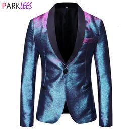 Mens Suits Blazers Shiny Fashion Gradient Dress Blazer One Button Shawl Lapel Elegant Suit Jacket Men Casual Party Prom Wedding Banquet Tuxedo 231109