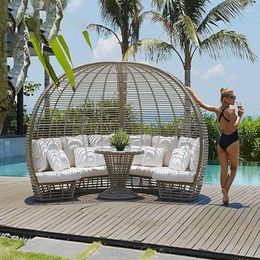 Camp Furniture Creative Large Bird's Nest Rattan Chair Sofa Combination Resort Sun Room Courtyard Outdoor Luxury Garden Set