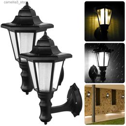 Solar Wall Lights Hexagonal Solar Wall Lights Outdoor Solar LED Lamp Retro Solar Lantern Garden Light Waterproof Street Light Garden Decor Q231109