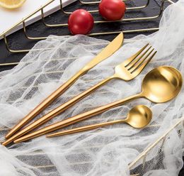 Dinnerware Sets Gold Cutlery Set 1810 Stainless Steel Modern Dinner Fork And Knife Utensils Tableware Kitchen Home6959438
