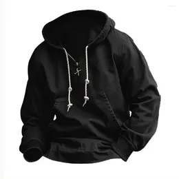 Men's Hoodies Fashion Autumn Winter Thickened Workwear Hoodie Youth Casual Tops Solid Drawstring Pocket Loose Sweatshirt Men Clothing