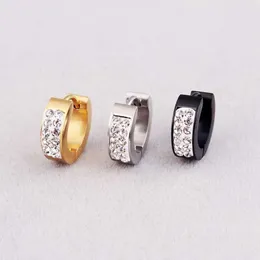 Hoop Earrings Fashion Mud Colour Gold Black Stainless Steel Round White Crystal Small Huggie Jewellery For Women