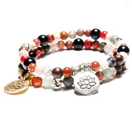 Strand Arrival 2Pcs Fashion Buddhist Yoga Lotus Set Bracelets Natural Stone Beaded Bracelet For Lovers Or Men Women Wholesale