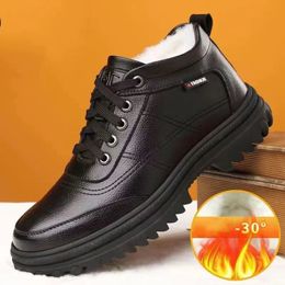 Boots Winter Leather Men with Fur Mens Bussiness Cotton Casual Warm Snow Nonslip Leisure Bota 231108