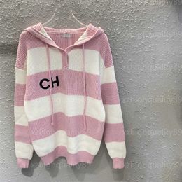 Autumn Sweater Women Knit Top Jumper Pink Striped Knit Pullover Hoodie Embroidered Letter Warm Comfort Autumn Sweaters Womens Designer Clothing