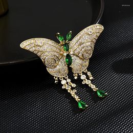 Brooches Vintage Tassel Butterfly Brooch Pin Mirco Inlaid Cubic Zirconia Party Office Gold Plated Fashion Insect Accessories