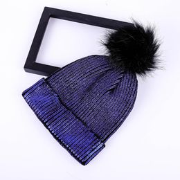 Beanies Beanie/Skull Caps Warm Knitted Solid Beanie Girl Windproof Shiny Cap Autumn Winter Hair Ball Soft Crochet Pompom Women Hats