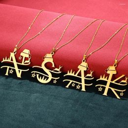 Pendant Necklaces Santa Hat Letter Stainless Steel Necklace For Women Chain Accessories Initial Gold Color Jewelry Christmas Gift 2023