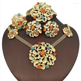 Necklace Earrings Set Italian Opal Colourful Luxury For Women Bangle Ring Wedding Jewellery Gift Item With