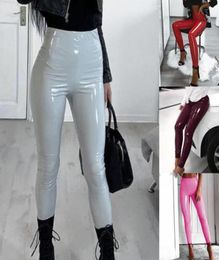 Yoga Outfits Sexy Women Gothic Leggings Wet Look PU Leather Black Slim Thin Long Pants Ladies Skinny Stretchy Ps Size3619153