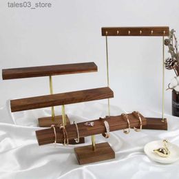 Jewelry Boxes Selling Square T-shaped Bracelet Jewelry Stand es Display Stand Walnut/Oak Wooden 24 Hooks Necklace Display Props Q231109
