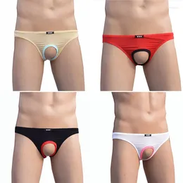 Underpants Penis Pouch Hole Hollow Out Briefs Men Sexy Lingerie Mens Silk Underwear Open Front Panties Fetish Tanga