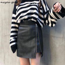 Skirts Nvyou Gou High Waist Bodycon Skirt Women Sexy Split PU Leather Slim Pencil Office Lady Casual Wear Plus Size 2XL