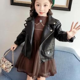 Jackets 2023 Girls Boys Black Pu Zipper Kids Baby Leather Jacket Spring Autumn Cool Coat Children Clothes Overcoats 2-14T