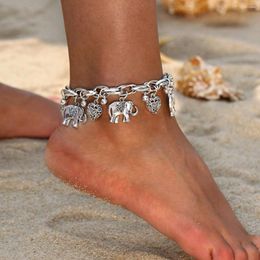 Anklets Vintage Anklet For Women Fashion Foot Jewelry Alloy Carved Elephant Peach Heart Pendant Accessories Beach Ring