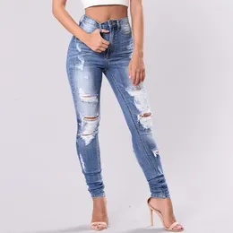 Women's Jeans Long Pants Denim Plus Size High Waist Hole Button Trousers Bell-Bottom Wide Leg Clothing