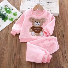 Pajamas Winter Baby Boy Girl Thicken Pajamas Set Flannel Fleece Toddler Child Warm Cartoon Sleepwear Kids Home Suit 06Y 231108