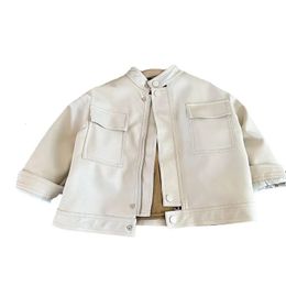 Jackor Children's Clothes Spring och Autumn For Boys and Girls Solid Color Stand-Up Collar Leather Windproof Tooling Coat 231109