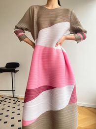 Casual Dresses YUDX Miyake Pleated Geometric Dress With Button Women 2023 Spring Summer Loose Plus Size Chic And Elegant Woman