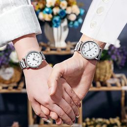 Wristwatches Couple Stainless Steel Quartz Digital Watch Luxury Chronograph Business Men'S Women'S Valentine'S Day Gift Reloj Para Mujer