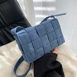 Evening Bags Denim Women Retro Rivets Blue Braid Foldable Cover Shoulder Crossbody Bags Flap Handbag Jean Lady Purse 231108