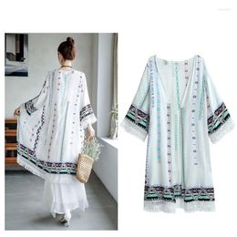 Women's Blouses 2023 Spring Summer Long Shirts Chinese Wind Embroidery Sunscreen Clothing Women Blouse Shawl Travel Coats M320