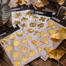 Gift Wrap 2 Pcs/lot Gold Foil Leaf Stickers Stick Labels Decorative Diary Scrapbooking Material Junk Journal Supplies