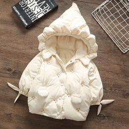 Jackets Cute Hooded Cotton Coat For Baby Girls Solid Cherry Embroidery Warm Padded Jacket Autumn Winter Toddlers Kids Fashion Outerwear 231109