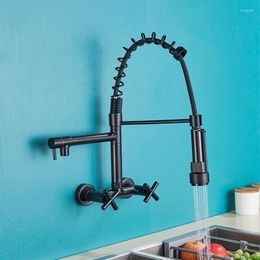 Kitchen Faucets Matte Black Wall Mounted Faucet Cold Water Mixer Tap For Pull Down Spray 360 Rotation Taps