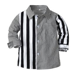 Kids Shirts Baby Boys Shirts fashion Lapel Black White Color Matching Stripes Gentleman's Long Sleeve Shirt Toddlers Kids Tops Boys Clothes 230408
