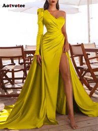Inclined for Women New One Shoulder Summer Elegant Asymmetrical Solid Slim Split Maxi Dress