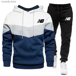 Men's Tracksuits Spring and Autumn Men's Sports Set 2023 New Colour Block Pullover Hoodie Pants Two Piece Set T231109