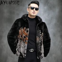 Men's Fur Faux AYUNSUE Mens Coat Men Winter Jackets Real Mink Coats Casual Warm Jacket Hooded Clothes 3D Printing Highend SGG 231108