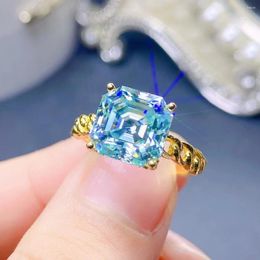 Cluster Rings MeiBaPJ 9mm Sky Blue Moissanite Diamond Square Fashion Ring For Women 925 Sterling Silver Fine Wedding Jewellery