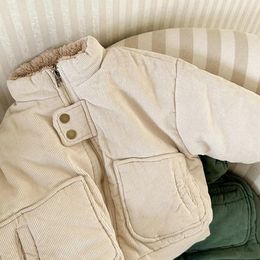 Down Coat Winter Korean Children Cotton Clothes Fashion Solid High-Collar Long-Sleeved Warm Jacket Baby Boys Girls Corduroy Padded