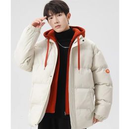 Men's Down Parkas Winter Jacket Thicken Zipper Hooded Parkers Color Contrast Patchwork Cotton Coat Street Trend Loose Casual 231108