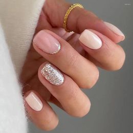 False Nails French Fashion Simple Glitter Solid Colour Fake Short Round Full Cover Nail Tips For Salon