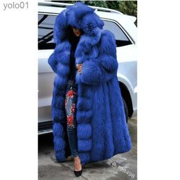 Women's Fur Faux Fur 2021 Warm Thick Fluffy Jacket Women Faux Fur Coats Winter Solid Fashion Cardigan Long Outwear Fe Luxury Hooded Long SleL231109