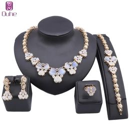 Wedding Bridal Crystal Zircon Statement Necklace Earrings Bracelet Ring Party Costume Women's Jewellery Set 4Colors