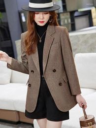 Women's Suits Black Woollen Coat Femal Fashion Brown Office Lady Loose Outerwear Thick Cardigan Jacket 2023 Winter Warm Clothing Simple