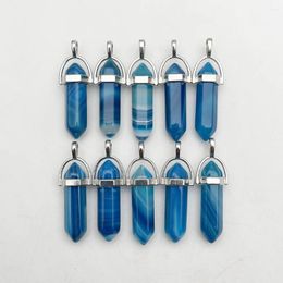 Pendant Necklaces Fashion Natural Stone Blue Stripe Agates Necklace For Jewellery Making Accessories 20pcs Pendulum