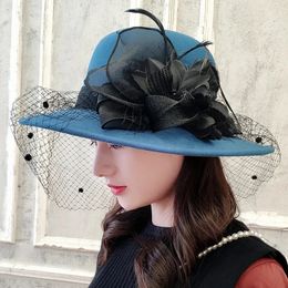 Wide Brim Hats Bucket Church Wool Hat Imiation Cap For Women Big Floral Warm Winter Wedding Caps 231109