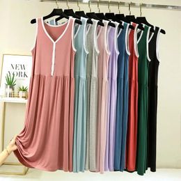 Women's Sleepwear Summer Sexxy Nightgown 2023 Sleeveless V-Neck Bottom Ruffles Nightdress Thin Modal Cotton Long Ropa De Dormir Dress