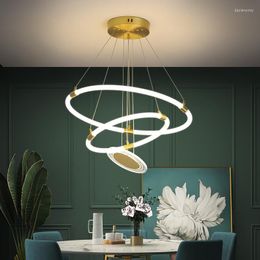 Chandeliers Modern Simple Personality Creative Circle Led Chandelier Stair Room Dining Table Kitchen Interior Lighting