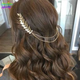 Wedding Hair Jewellery Summer Style Bohemia Leaves Head Crown Chain And Leaves Hair Comb Wedding Hair Accessories Bijoux P230408