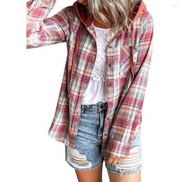 Women's Blouses Autumn And Winter Classic Fashion Ladies Plaid Hoodie Jacket Women Casual For Parties Dates Vacations Daily HJKYU1