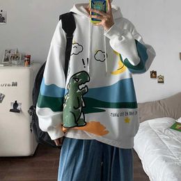 Men's Hoodies Sweatshirts Mens Hoodies College Cartoon Dinosaur Cute Lazy Style Hooded Clothing Autumn Japanese Streetwear Casual Couple CottonL23116