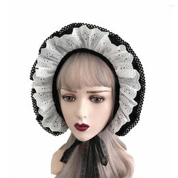 Party Supplies Mediaeval Vintage Maid Cosplay Pumpkin Cap Lace-up Adjustable Hat Women Girls Lolita Lace Bonnet Ruffled