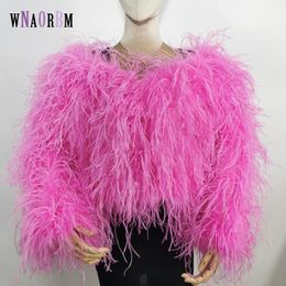 Women's Fur Faux Fur Fashion sexy 100% real ostrich feather boat neck design women's off shoulder short coat Length 40 cm party real fur coat jacket 231109