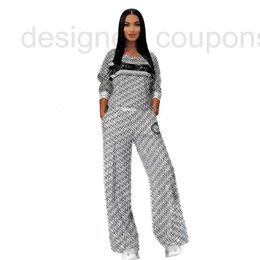 Women's Two Piece Pants Designer luxury Sets Fashion Casual Thread Set Long Sleeve Loose Wide Leg IJWC